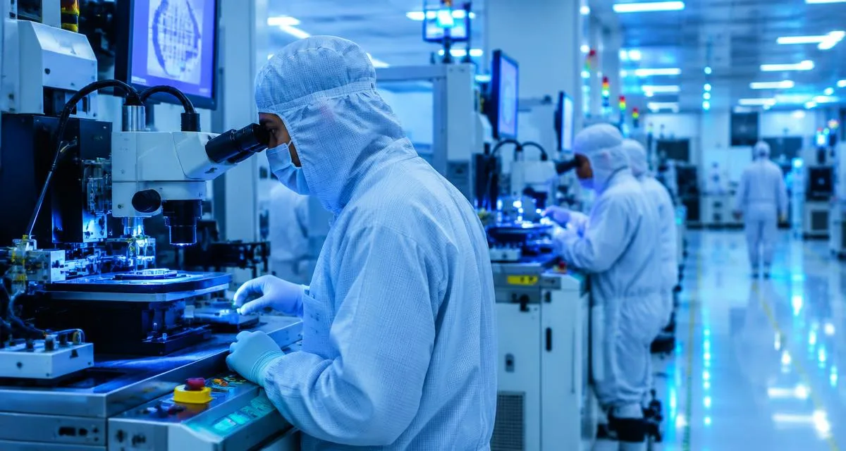OSAT technicians working on die-attach and wire-bond equipment in India